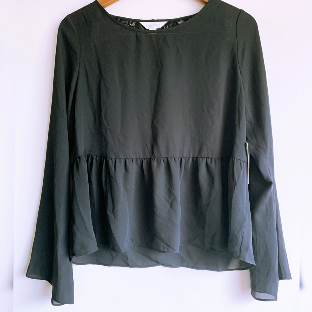 Decree Peplum Blouse Black Size L